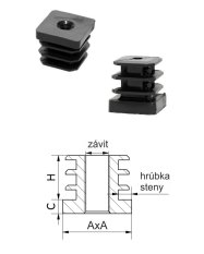 M8,A-20mm,H-20mm,C-6.2mm,čérna, tloušťka steny 1.5mm, plastová čtvercová trubková zátka se závitem PE