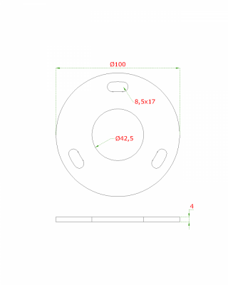 Kotvící plotna (ø 100mm) na trubku ø 42.4mm (otvor ø42.5mm), bez povrchové úpravy /AISI304