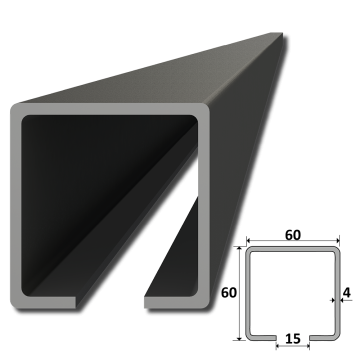 C profil 60 x 60 x 4 x 1000 mm, černý Fe - Délka: 3m