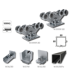 Samonosný systém 80x80x5mm posuvné brány do 400kg/6m otvor (W39/80Fe 6m černý profil, 1x W-SET809F)
