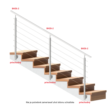 Nerezový sloup, boční kotvení, 6 řadový průchodný, vnitřní, vrch nastavitelný (ø 42,4x2 mm), broušená nerez K320 / AISI304