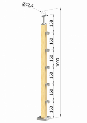 Dřevěný sloup, vrchní kotvení, 5 řadový, průchozí, vrch pevný (40x40mm), materiál: buk, broušený povrch s nátěrem BORI (bezbarvý)