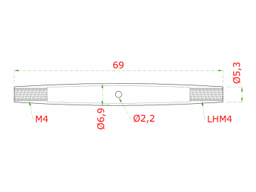 Telo šponováka pre nerezové lanko, so závitom M4 a LH4, brúsená nerez K320/ AISI304