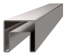 Madlo čtvercové (40x40x1,5 mm / 24x24 mm), pro sklo 8-17,5 mm, bez gumových těsnění, broušená nerez K320 / AISI304