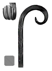 Kovaný prvek 12 x 12 mm, 200 x 75 mm, zdobený