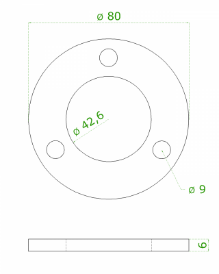 Kotevní deska (ø 80x6 mm) na trubku ø 42,4 mm, (otvor ø 42,6 mm), nerez broušená K320 / AISI304