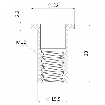 Nitovacia matica M12/1.0-4.0/ plochá hlava, rýhovaný driek, VZ L = 23mm