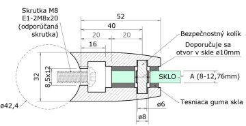 Svorka skla na trubku ø 42,4mm s podložkou a bezpeč. kolíkem (52x52x32mm), broušená nerez K320 /AISI304, balení neobsahuje gumičky na sklo