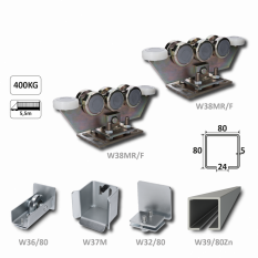 Samonosný systém 80x80x5 mm pro posuvné brány do 400 kg / 5,5 m průjezd (W39/80Zn 6 m pozinkovaný profil, 2x W38MR/F, 1x W36/80, 1x W37/M, 1x W32/80)