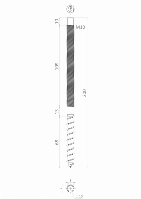 Nerezový závitový vrut (10x200) samořezný / metrický závit, DIN9082/A2 /AISI304