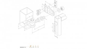 LOCINOX® GBMU4D20 navařovací pant M20, otevíratelný 180°, nastavitelný 3D, pozink