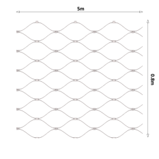 Nerezová lanková síť, 0,8x5 m (šxd), oko 60x104 mm, průměr lanka 2 mm, AISI316