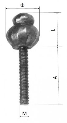 Kovaný šroub, kulatý, pozinkovaný, M8, ø 30mm, L 25mm, A 45mm