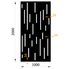 Designová kovová výplň, laserem vypálený vzor 8212, rozměr 1000x2000x2,0 mm +/- 0,5%, výška výpalku 34 mm, bez povrchové úpravy, perforace 14%