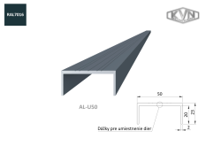 Hliníkový U profil 50x22x6000 mm s povrchovou úpravou, práškové lakování , ANTRACIT RAL7016, materiál EN AW-6060 T66, cena za KUS