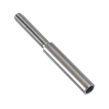 Úchyt (lepicí) pro nerezové lanko ø5 mm s vnějším závitem M6 x 30 mm, (ø8 mm / L: 7 0mm), broušená nerez K320 / AISI316, použít lepidlo MD-GEL454/20