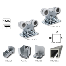 Samonosný systém 80x80x5 mm pro posuvné brány do 300 kg / 5 m průjezd (W39/80Zn 6 m pozinkovaný profil, 2x W35MR/N, 1x W36/80, 1x W37M, 1x W32/80)