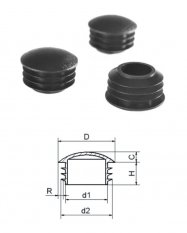 Vnitřní krytka kulatá 22x12mm D-22mm, d1-16.3mm, d2-20.7mm, H-12mm, R-1.0-2.0mm