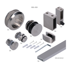 Závěsný systém - set na skleněné dveře pro profil 30x10 mm, (tloušťka skla: 8,00 - 12,00 mm), set obsahuje 2 metry EB1-JK30x10, broušená nerez K320/AISI 304