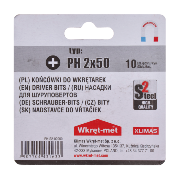 10 dílny blister bitů PH2, délka 50mm