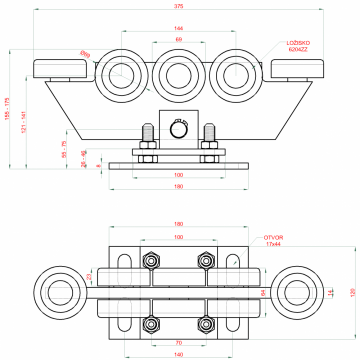 Samonosný systém 80x80x5 mm pro posuvné brány do 400 kg / 5,5 m průjezd (W39/80Zn 6 m pozinkovaný profil, 2x W38MR/F, 1x W36/80, 1x W37/M, 1x W32/80)