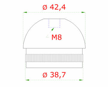 Spodek držáku madla na trubku ø 42,4 mm, se závitem M8, broušená nerez K320 / AISI304