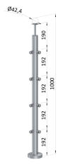 Nerezový sloup, vrchní kotvení, 4řadový rohový: 90°