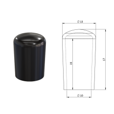 Vnější krytka PVC ø 13 x 17 mm, otvor 10 x 15 mm, černá