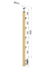 Dřevěný sloup, boční kotvení, 4řadový, průchozí, vnitřní