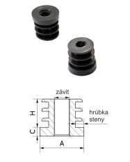 M10,A-30mm,H-20mm,C-6.2mm,černá,Tloušťka stěny-1-1,25 mm,Plastová kulatá trubková zátka se závitem