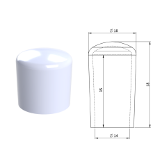 Vnější krytka PVC ø 18 x 18 mm, otvor 14 x 15 mm, bílá