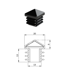 Krytka plastová se stříškou 20 x 20 mm, černá