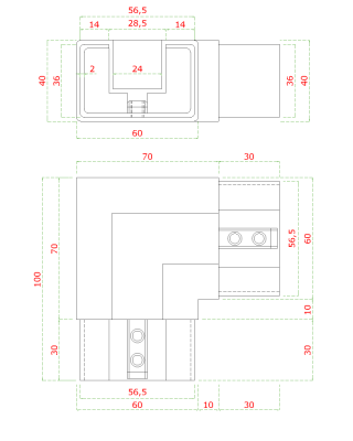 Přechod - koleno 90° (60x40x1.5mm) na madlo EB1-JHM60x40, lepený spoj, brúsená nerez K320 /AISI304
