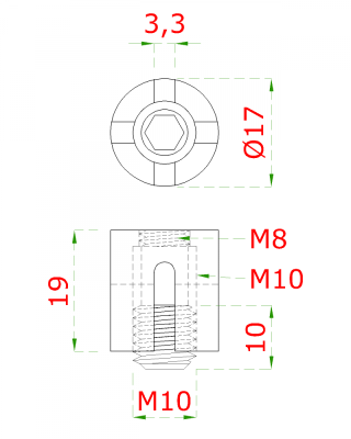 Úchyt pro nerezové lanko ø3 mm, se zadním závitem M8, broušená nerez K320 / AISI304