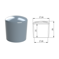 Vnější krytka PVC ø 24 x 25 mm, otvor 20 x 21 mm, šedá