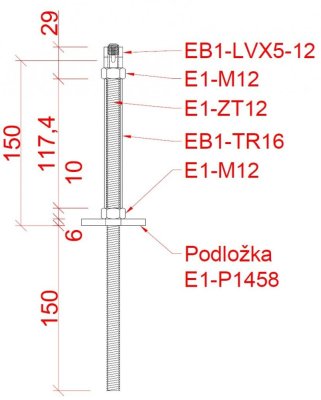 Příruba (středová) na fasádní lankovou zeď, odsazení 150 mm, se dvěma otvory na lanko ø5 mm, nerez AISI 304