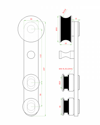 Pojezdový vozík k vodicímu profilu 25 mm pro závěsný systém, broušená nerez K320 / AISI304