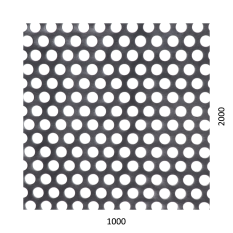 Děrovaný plech kruhový přesazený Fe, otvor: ø 10 mm, rozteč: 15 mm, (1000x2000x1 mm)