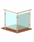 Dřevěný sloup, vrchní kotvení, výplň: sklo, rohový: 90°, vrch pevný (ø 42mm), materiál: buk, broušený povrch bez nátěru