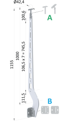 Nerezový vypalovaný sloup, boční kotvení, 8děrový