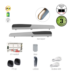 RAYKIT FAST pro dvoukřídlou bránu do 3m / křídlo, 2xRAY3024 (24V, 120W, 1000N), 2x SUB-44WR, 1x CT-14AB2F, 1xRX4, 1 pár FT-32, 1x LED24