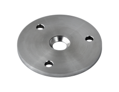 Kotevní deska (ø 100x6 mm) na dřevěný sloup, otvor: ø 25/13 mm, broušená nerez K320 / AISI304