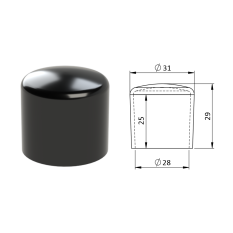 Vnější krytka PVC ø 31 x 29 mm, otvor 28 x 25 mm, černá