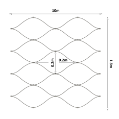 Nerezová lanková síť, 1.8m x 10m (šxd), oko 200x200 mm, tloušťka lanka 2mm, AISI316