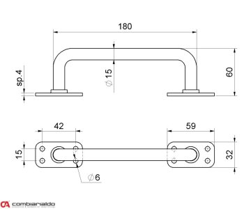 Madlo 180 x 57 mm, ø 14 mm, odsazení 50 mm, bez povrchové úpravy