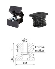 M10,A-30mm,H-30mm,C-5mm,čierna, Hrúbka steny 1.2-2mm, Plastová vystužená štvorcovo-rúrková zátka s kovovou maticou PE
