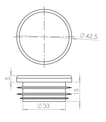 Vnitřní krytka kulatá D-42mm plastová, šedá