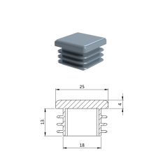 Krytka plastová 25 x 25 mm, šedá