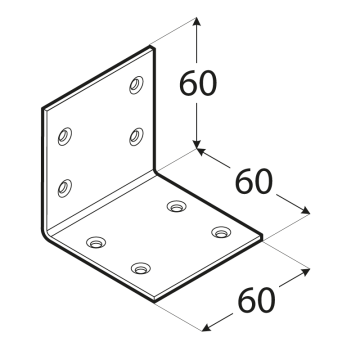 úhelník široký 60x60x60mm, 2,0mm, pozink, díry průměr 4,5mm - v počte 8ks