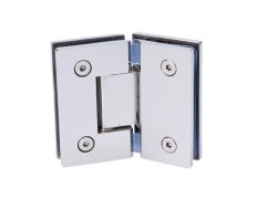 Závěs na skleněný dveřní systém, mezi sklo a sklo 135°, 90x100mm, leštená nerez AISI304, samouzavírání +-15° a samozastavení +-90°-0°